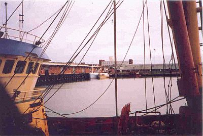 One of the fleet of trawlers scrapped in Holland waits to be towed away.